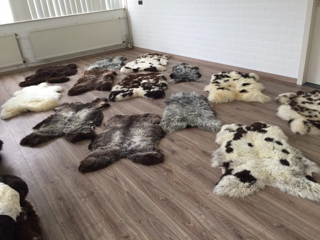 Lamshuiden, lamsvellen, schapenhuiden, schapenvachten, bruine, bonte, witte, grijze, zwarte, gevlekte huiden
